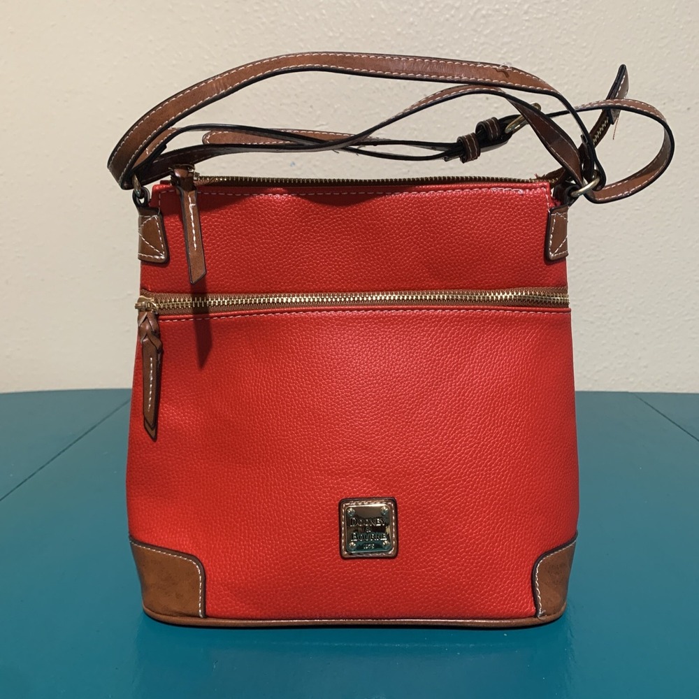 Dooney & Bourke Pebble Leather Logo Lock Hobo Handbag Red Y2K Purse Shoulder